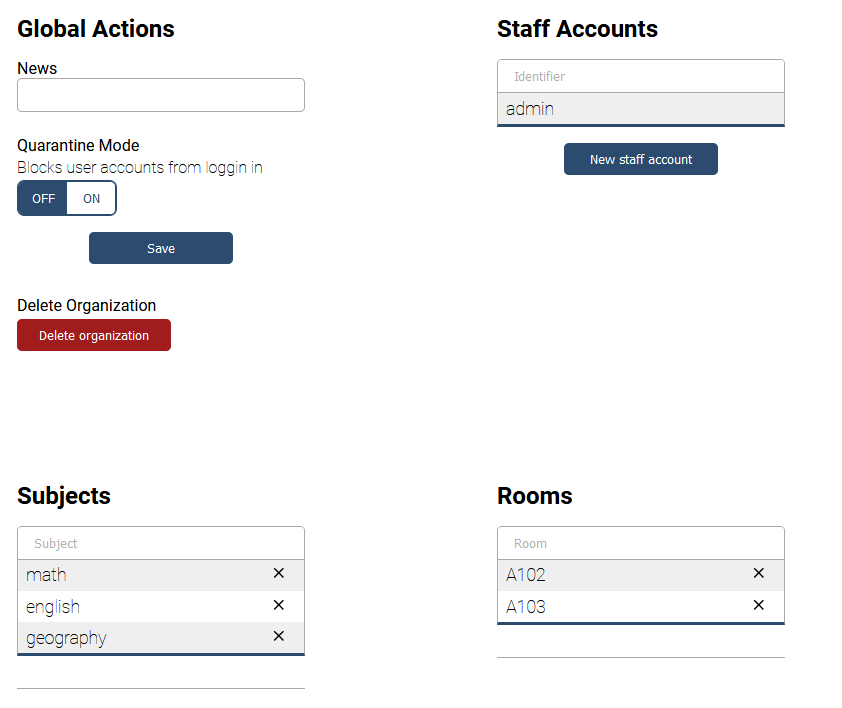 dashboard settings